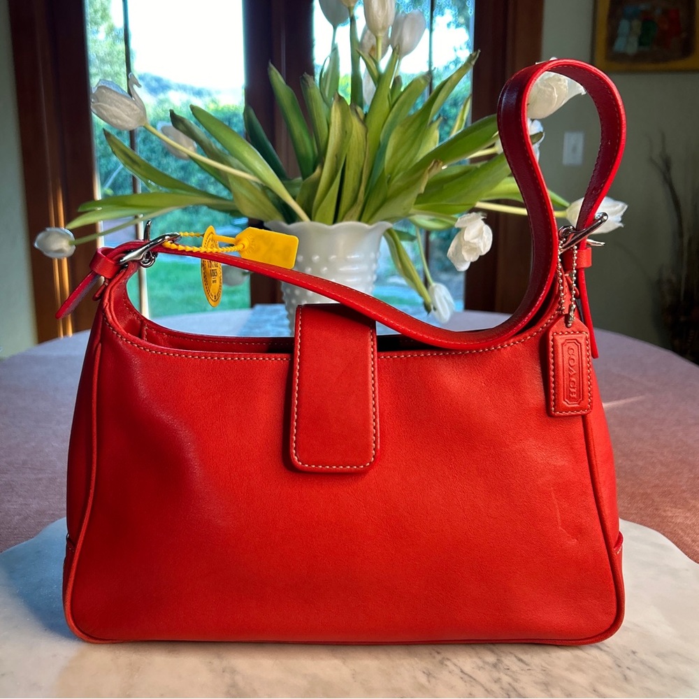 Vintage Coach Hamptons Small Leather Hobo in Coral Red #7789 from 2001
